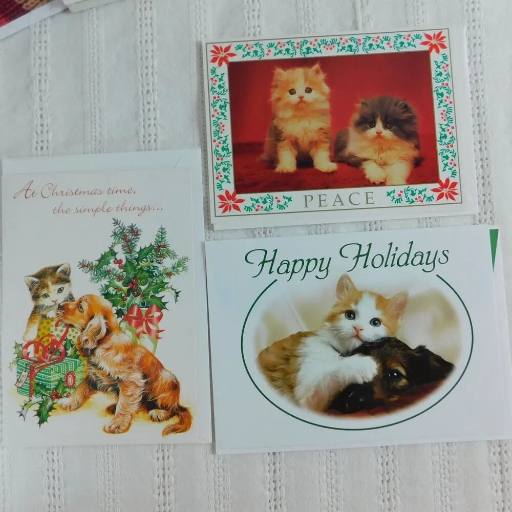 Christmas Greeting Cards Cats Kitties Lot of 31 w/ Envelopes Holiday Duplicates